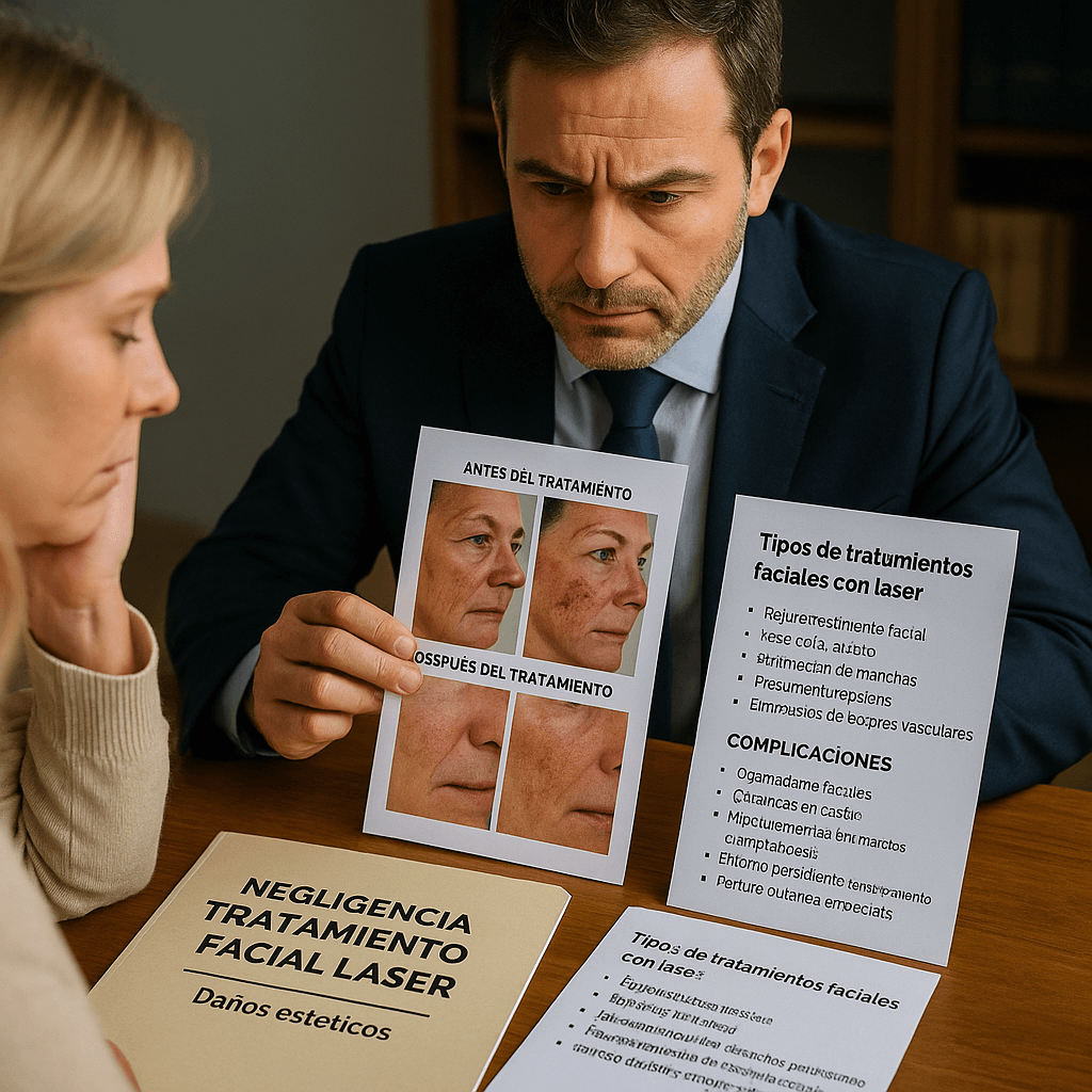 Abogado especializado reclamando por negligencias en tratamientos faciales con láser, daños estéticos y cicatrices en rostro